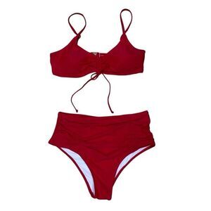 NWT BeautyIn 2Pc Bikini Swimsuit Set Women's XL Red High Waisted Drawstring Top